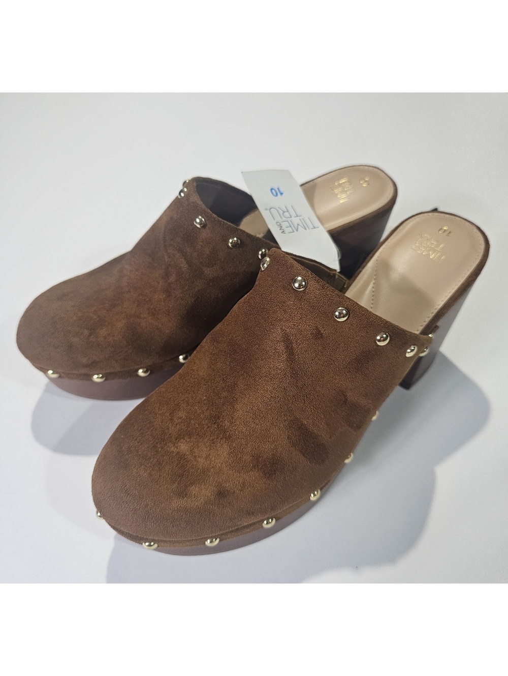Time and Tru brown studded heeled clogs size 10